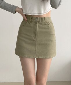 [기장선택/속바지O] 푸린 베이직 하이웨스트 탄탄 미니스커트(5color!) 카키