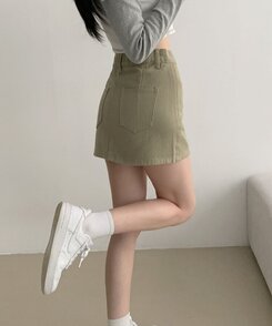 [기장선택/속바지O] 푸린 베이직 하이웨스트 탄탄 미니스커트(5color!) 카키