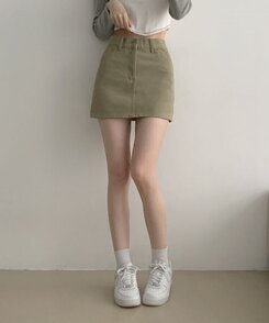 [기장선택/속바지O] 푸린 베이직 하이웨스트 탄탄 미니스커트(5color!) 카키