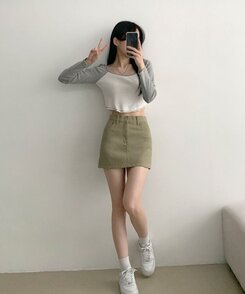 [기장선택/속바지O] 푸린 베이직 하이웨스트 탄탄 미니스커트(5color!) 카키