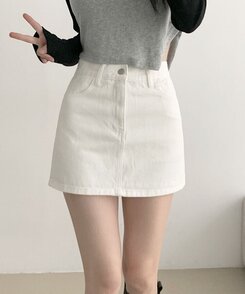 [기장선택/속바지O] 푸린 베이직 하이웨스트 탄탄 미니스커트(5color!) 화이트