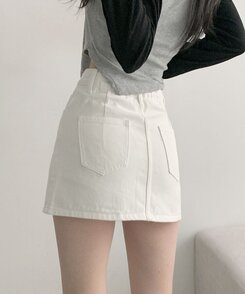 [기장선택/속바지O] 푸린 베이직 하이웨스트 탄탄 미니스커트(5color!) 화이트