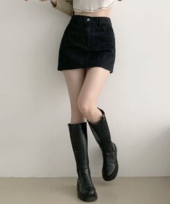 [기장선택/속바지O] 푸린 베이직 하이웨스트 탄탄 미니스커트(5color!) 블랙
