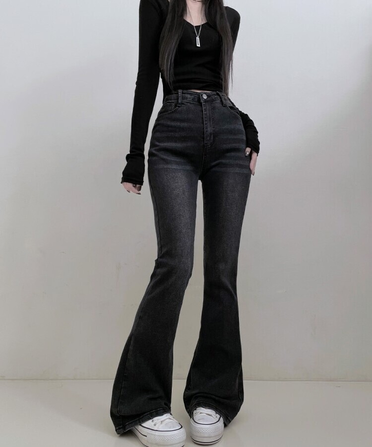 6col스판짱하이웨스트워싱데님부츠컷롱팬츠 흑청