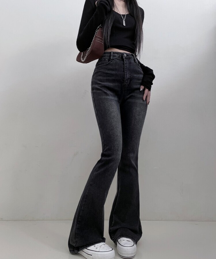 6col스판짱하이웨스트워싱데님부츠컷롱팬츠 흑청