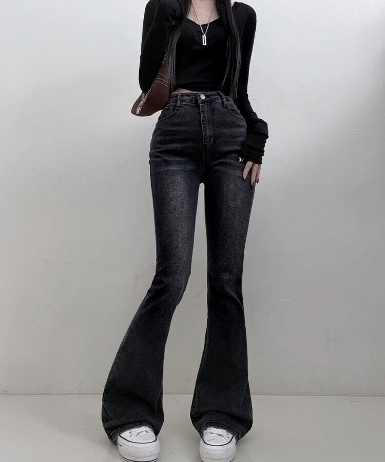 6col스판짱하이웨스트워싱데님부츠컷롱팬츠 흑청