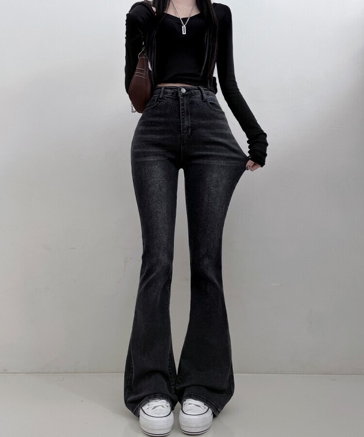 6col스판짱하이웨스트워싱데님부츠컷롱팬츠 흑청