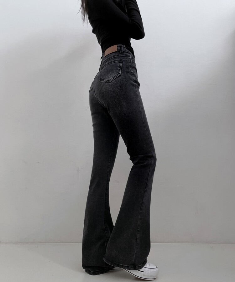 6col스판짱하이웨스트워싱데님부츠컷롱팬츠 흑청