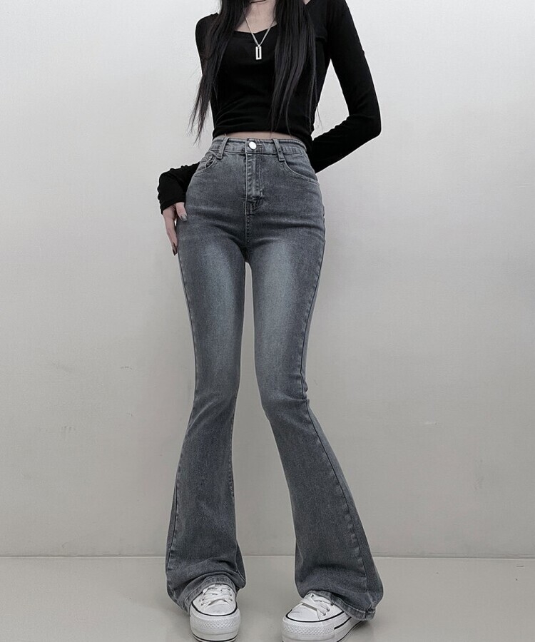 6col스판짱하이웨스트워싱데님부츠컷롱팬츠 그레이