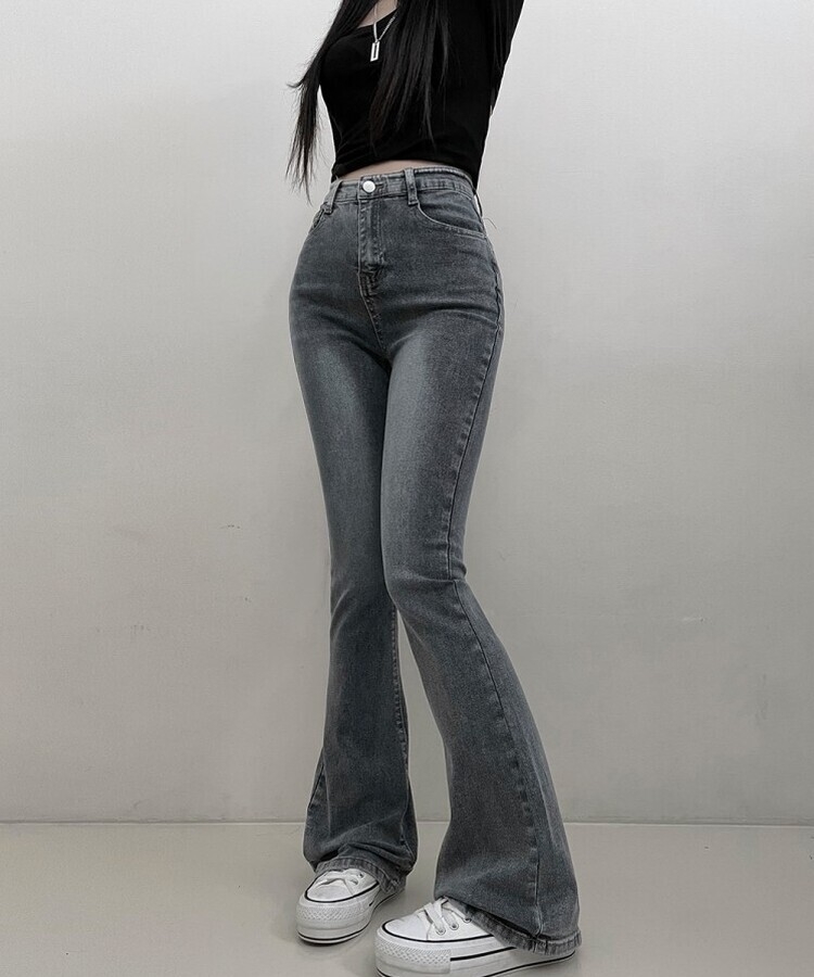 6col스판짱하이웨스트워싱데님부츠컷롱팬츠 그레이