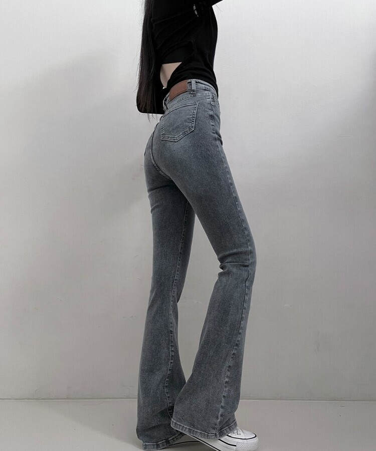 6col스판짱하이웨스트워싱데님부츠컷롱팬츠 그레이