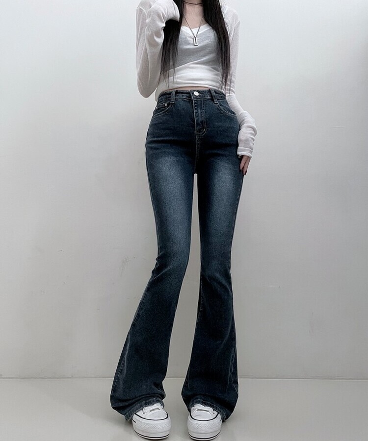 6col스판짱하이웨스트워싱데님부츠컷롱팬츠 진청