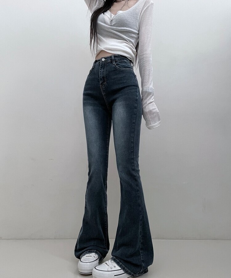 6col스판짱하이웨스트워싱데님부츠컷롱팬츠 진청