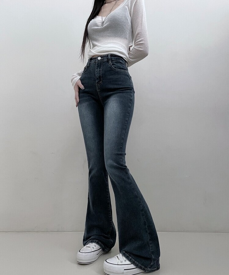 6col스판짱하이웨스트워싱데님부츠컷롱팬츠 진청