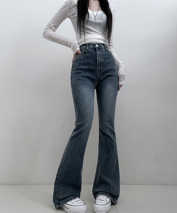 6col스판짱하이웨스트워싱데님부츠컷롱팬츠 중청