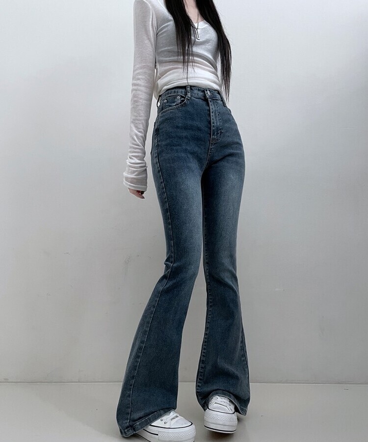 6col스판짱하이웨스트워싱데님부츠컷롱팬츠 중청