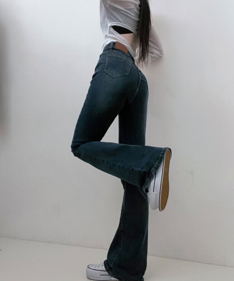 6col스판짱하이웨스트워싱데님부츠컷롱팬츠 중청