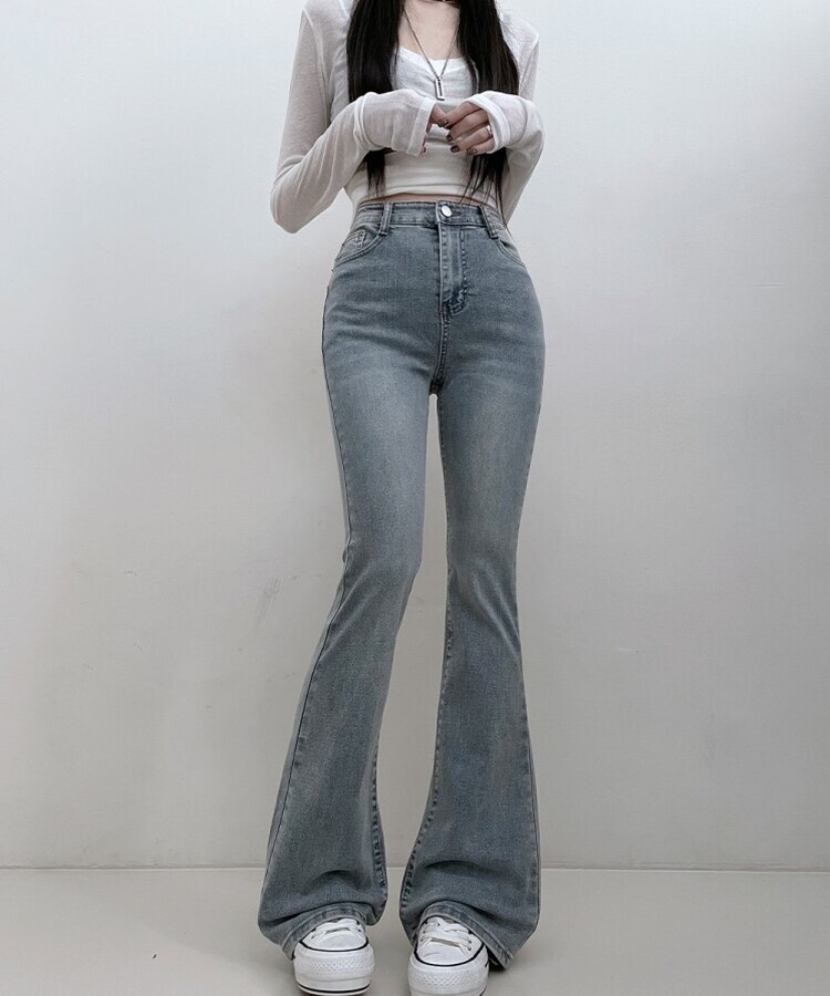 6col스판짱하이웨스트워싱데님부츠컷롱팬츠 빈티지블루