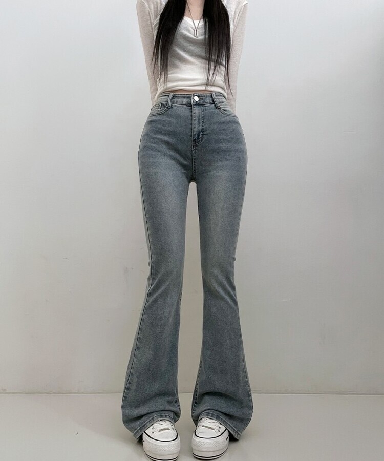 6col스판짱하이웨스트워싱데님부츠컷롱팬츠 빈티지블루