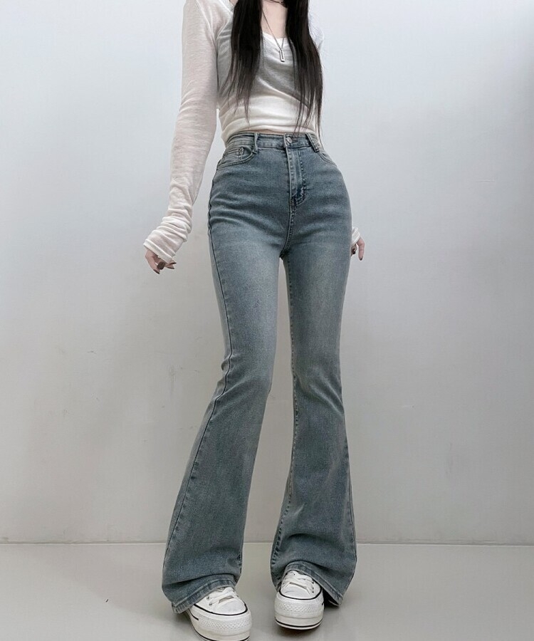 6col스판짱하이웨스트워싱데님부츠컷롱팬츠 빈티지블루