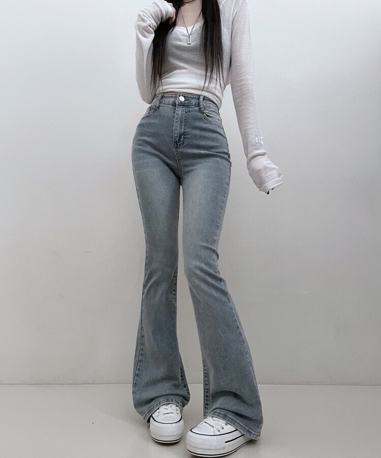 6col스판짱하이웨스트워싱데님부츠컷롱팬츠 빈티지블루