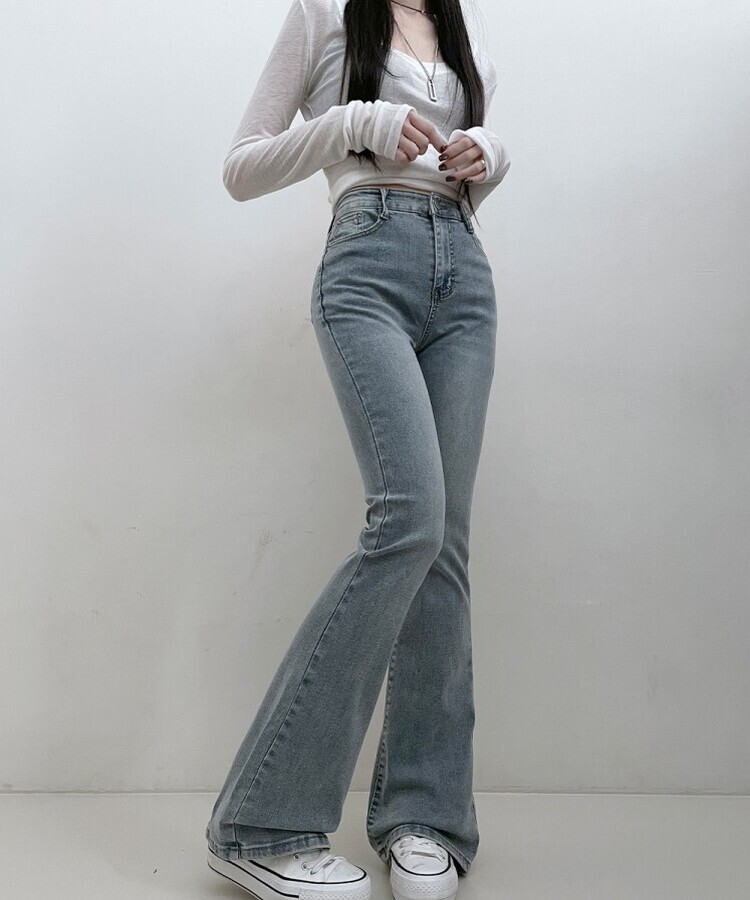 6col스판짱하이웨스트워싱데님부츠컷롱팬츠 빈티지블루