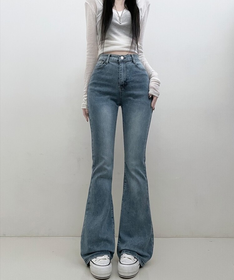 6col스판짱하이웨스트워싱데님부츠컷롱팬츠 연청