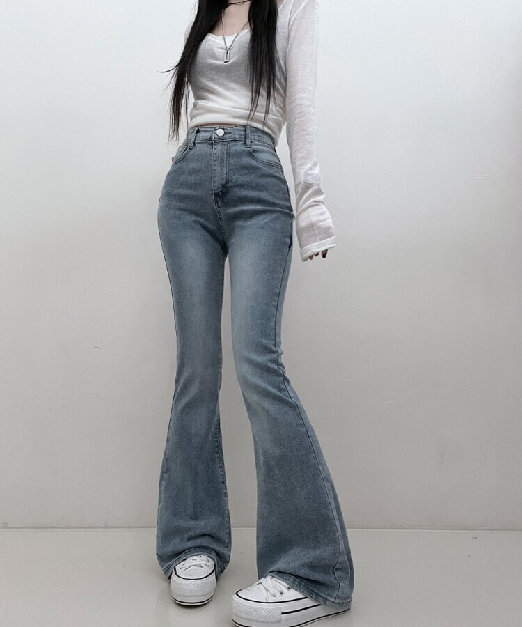 6col스판짱하이웨스트워싱데님부츠컷롱팬츠 연청