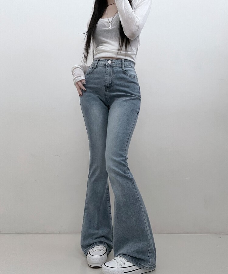 6col스판짱하이웨스트워싱데님부츠컷롱팬츠 연청