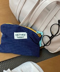 ファッション雑貨 チェックパターンファブリック化粧ポーチ NAVY