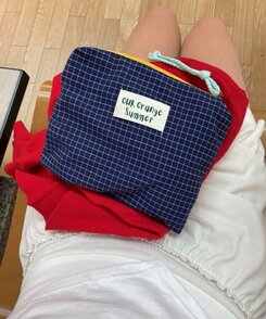 ファッション雑貨 チェックパターンファブリック化粧ポーチ NAVY