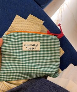 ファッション雑貨 チェックパターンファブリック化粧ポーチ GREEN