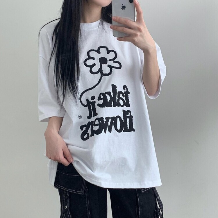 STS43759 フラワープリンティングオーバーフィット半袖Tシャツ