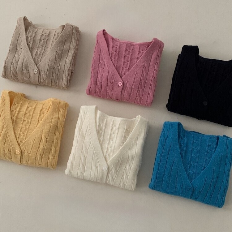 인텐셜 케이블 꽈배기 데일리 크롭 니트 가디건 6color