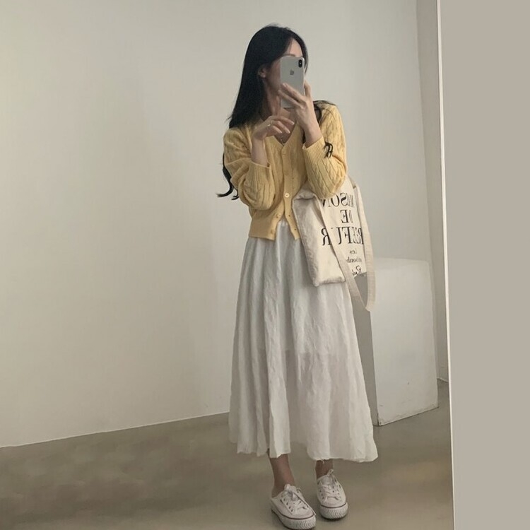 인텐셜 케이블 꽈배기 데일리 크롭 니트 가디건 6color 옐로우