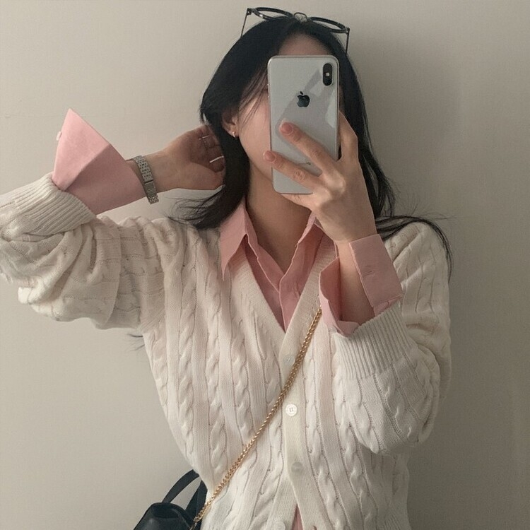 인텐셜 케이블 꽈배기 데일리 크롭 니트 가디건 6color 아이보리