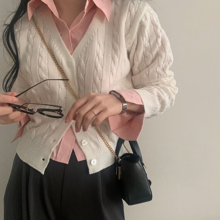 인텐셜 케이블 꽈배기 데일리 크롭 니트 가디건 6color 아이보리