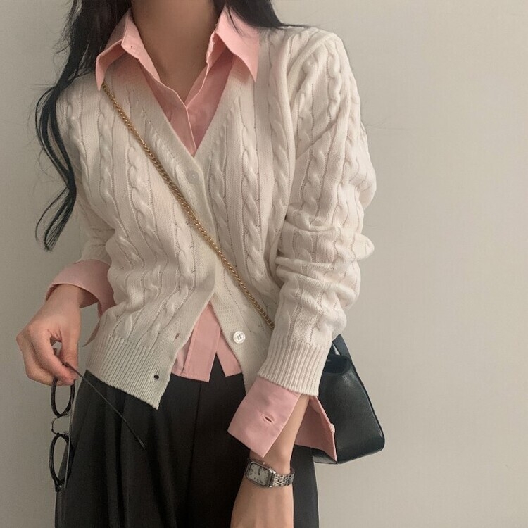 인텐셜 케이블 꽈배기 데일리 크롭 니트 가디건 6color 아이보리