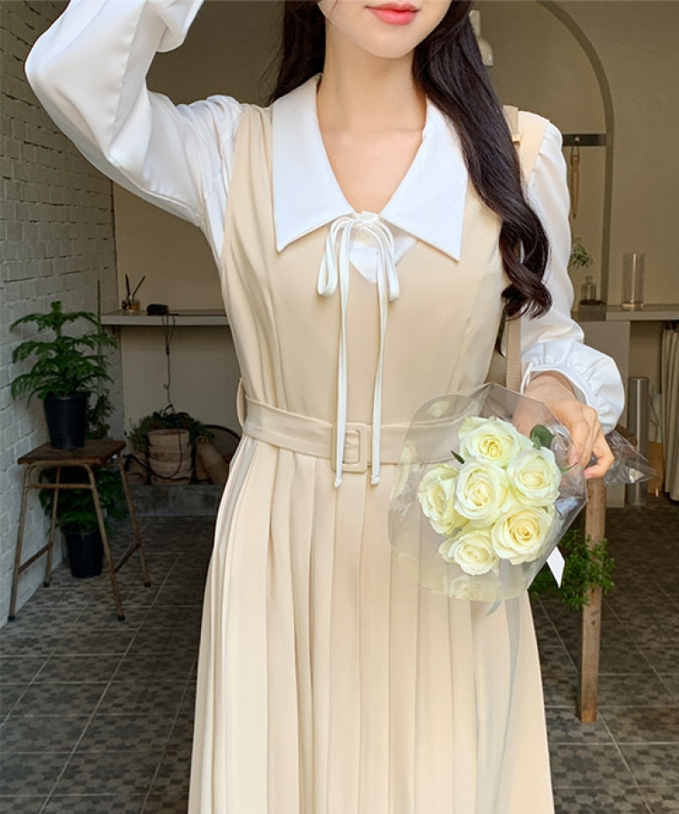 ベルトセットプリーツジャンパースカート｜ロングワンピース｜韓国