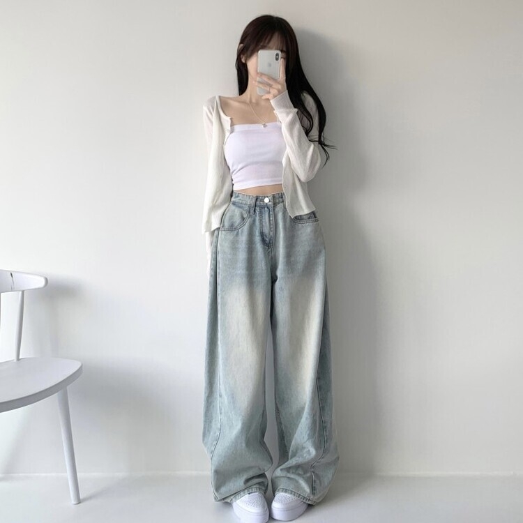 색감맛집 카시오 빈티지 워싱 사이드 핀턱 하이웨스트 롱 로우 와이드 데님 팬츠 바지 청바지 키작녀 키큰녀 빅사이즈 연청