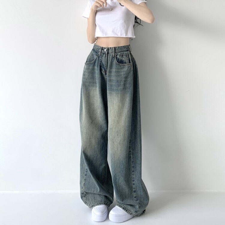 색감맛집 카시오 빈티지 워싱 사이드 핀턱 하이웨스트 롱 로우 와이드 데님 팬츠 바지 청바지 키작녀 키큰녀 빅사이즈 중청