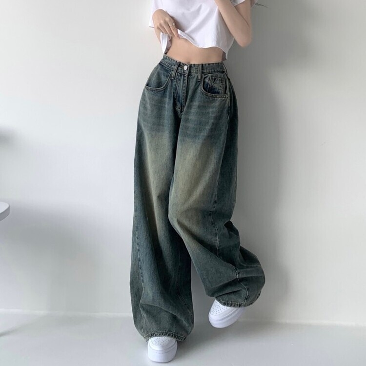색감맛집 카시오 빈티지 워싱 사이드 핀턱 하이웨스트 롱 로우 와이드 데님 팬츠 바지 청바지 키작녀 키큰녀 빅사이즈 중청