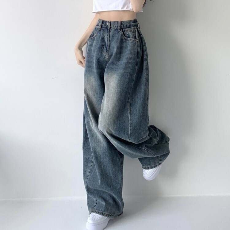 색감맛집 카시오 빈티지 워싱 사이드 핀턱 하이웨스트 롱 로우 와이드 데님 팬츠 바지 청바지 키작녀 키큰녀 빅사이즈 진청