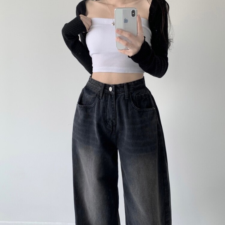 색감맛집 카시오 빈티지 워싱 사이드 핀턱 하이웨스트 롱 로우 와이드 데님 팬츠 바지 청바지 키작녀 키큰녀 빅사이즈 블랙