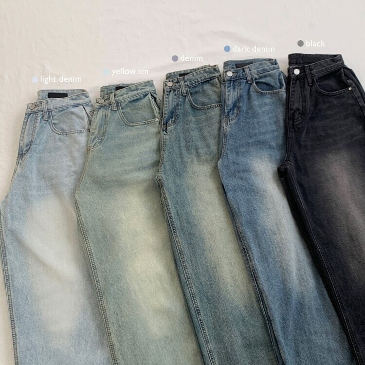 색감맛집 카시오 빈티지 워싱 사이드 핀턱 하이웨스트 롱 로우 와이드 데님 팬츠 바지 청바지 키작녀 키큰녀 빅사이즈
