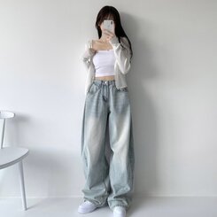 색감맛집 카시오 빈티지 워싱 사이드 핀턱 하이웨스트 롱 로우 와이드 데님 팬츠 바지 청바지 키작녀 키큰녀 빅사이즈 연청