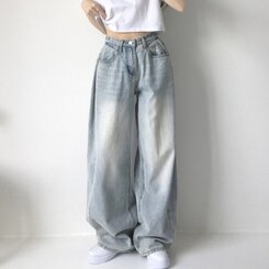 색감맛집 카시오 빈티지 워싱 사이드 핀턱 하이웨스트 롱 로우 와이드 데님 팬츠 바지 청바지 키작녀 키큰녀 빅사이즈 연청