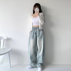 색감맛집 카시오 빈티지 워싱 사이드 핀턱 하이웨스트 롱 로우 와이드 데님 팬츠 바지 청바지 키작녀 키큰녀 빅사이즈 연청