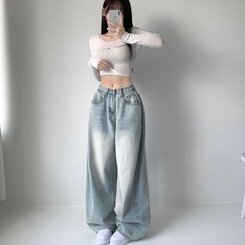 색감맛집 카시오 빈티지 워싱 사이드 핀턱 하이웨스트 롱 로우 와이드 데님 팬츠 바지 청바지 키작녀 키큰녀 빅사이즈 연청