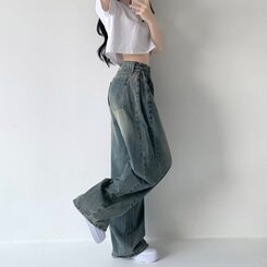 색감맛집 카시오 빈티지 워싱 사이드 핀턱 하이웨스트 롱 로우 와이드 데님 팬츠 바지 청바지 키작녀 키큰녀 빅사이즈 중청